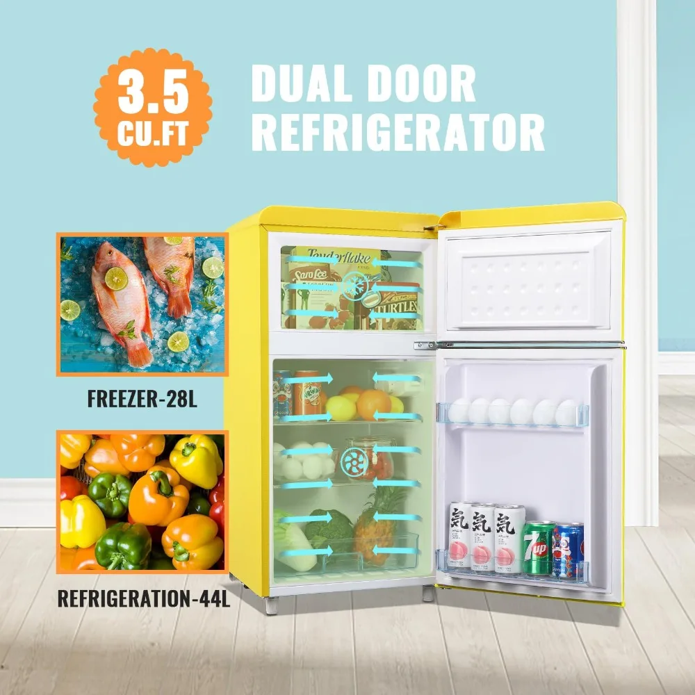 3.5 Cu.Ft Dubbele Deur Koelkast Met Vriezer, Compacte Koelkast Met Verstelbare Temperatuur & Verwijderbare Glazen Planken