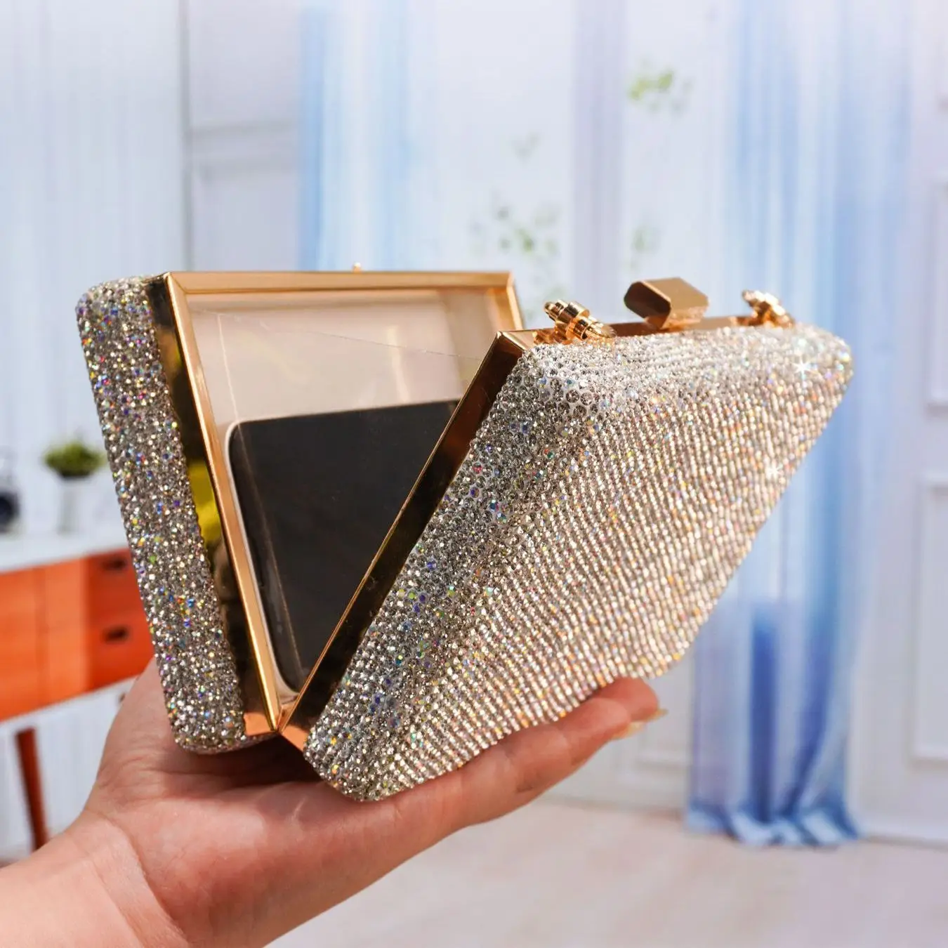 Bling Rhinestones Handmade Evening Clutch Bags Luxury Chain Cross Purses and Handbags Wedding Party Chains Crossbody Bag