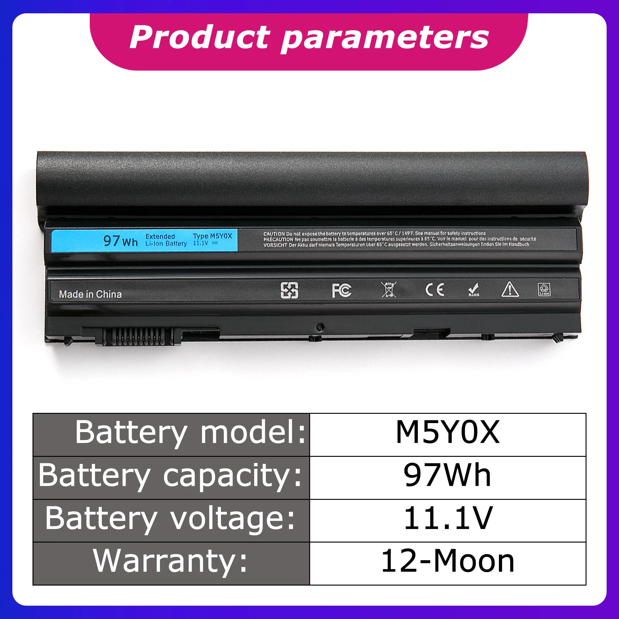 M5Y0X New FOR Audi A5 A4 S5 for DELL Inspiron 14R 15R 17R E6420 Series KJ321/E6520/E6530/E6540 Laptop Battery 8700mah