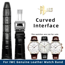 Curved Interface Leather Watch Strap For IWC IW500705 IW500704 Portugieser Cowhide Watch Band 22mm Folding Buckle Style Bracelet