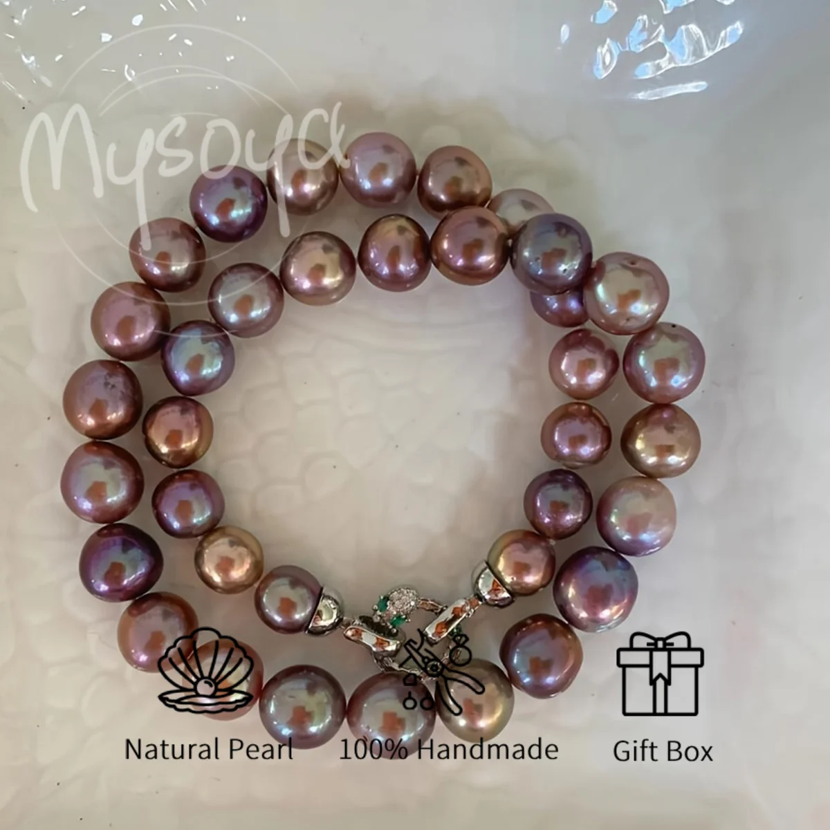 

MYSOYA 10-12 мм Эдисон жемчужно-розовое фиолетовое пресноводное ожерелье с подарочной коробкой идеальный подарок на свадьбу, день рождения, Рождество, Новый год