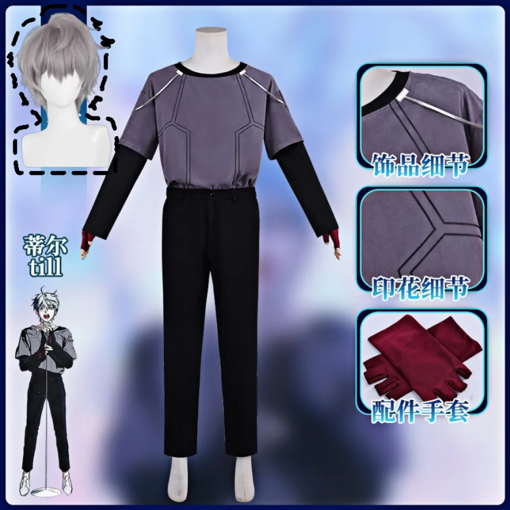 

Till Cosplay Costume Set Grey Long Sleeve Stage Costume Adult Unisex Halloween Comic Con Carnival Party Stage Performance Outfit