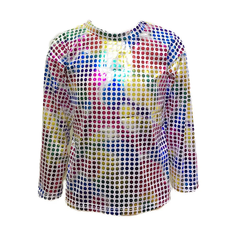 Child Adult Sparkly Sequins Shiny Metallic Tee Shirt Jazz Hip Hop T-Shirt Street Dancewear Stage Costume Boys Loose Long Sleeve