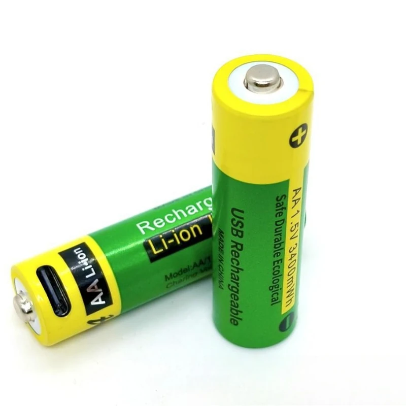 AA Rechargeable Battery Large Capacity 1.5V 2400mAh Battery USB-C Fast Charge 1200 Cycle for Toy Camera Clock Remote Control