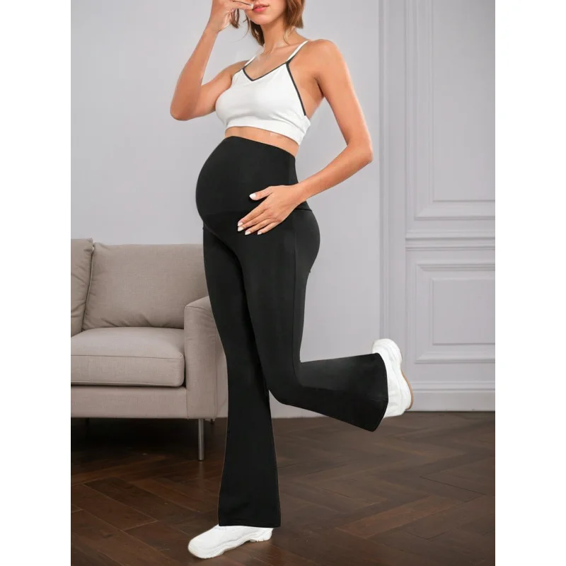 Maternity Flare Pants High Waist Over Belly Stretch Pregnancy Trousers Comfortable Casual Wear