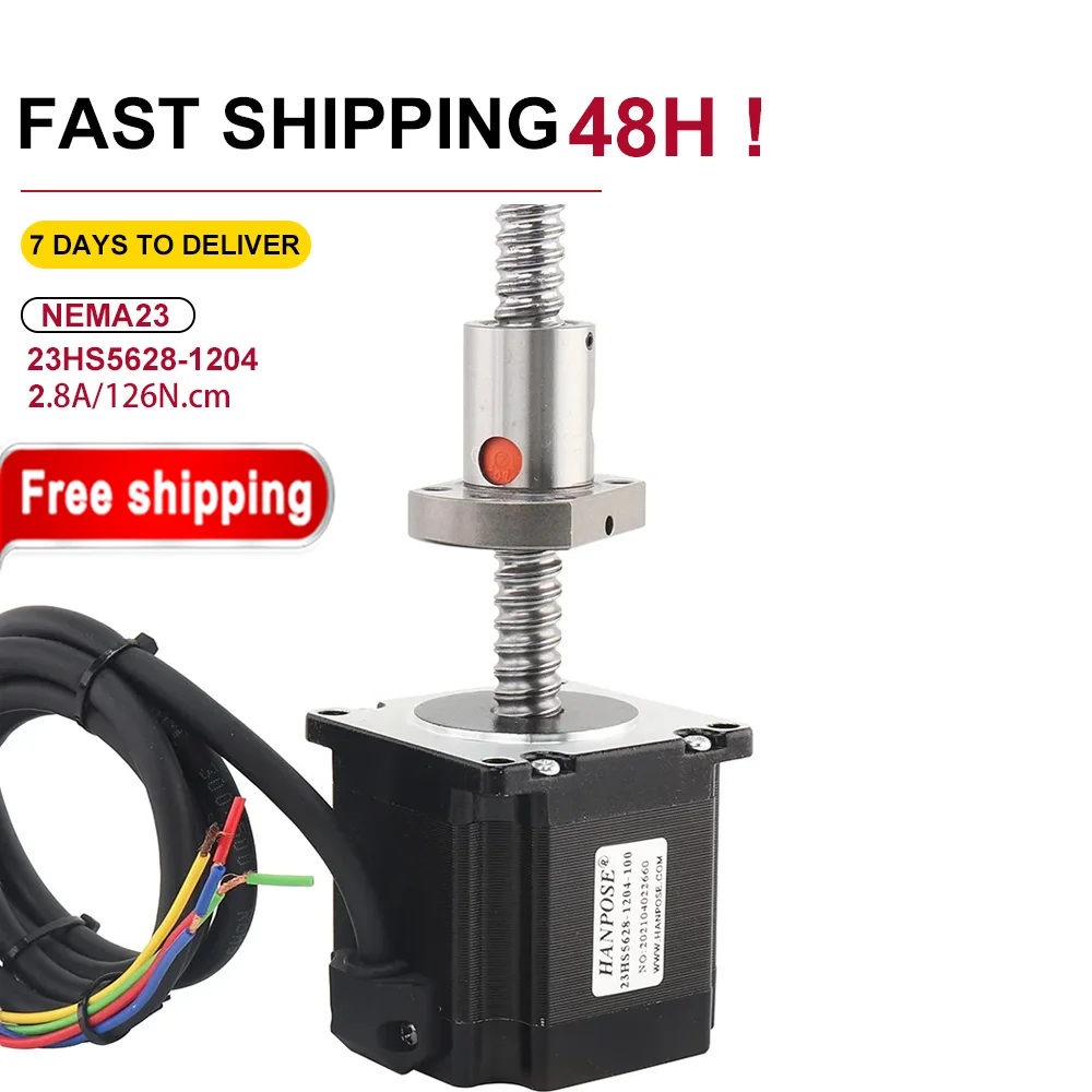 1PCS NEMA 23 Stepper Motor 2 Phase 56MM 126N.cm 23HS5628 With SFU1204 Ball Screw 100MM 200MM 300MM For CNC 3D Printer