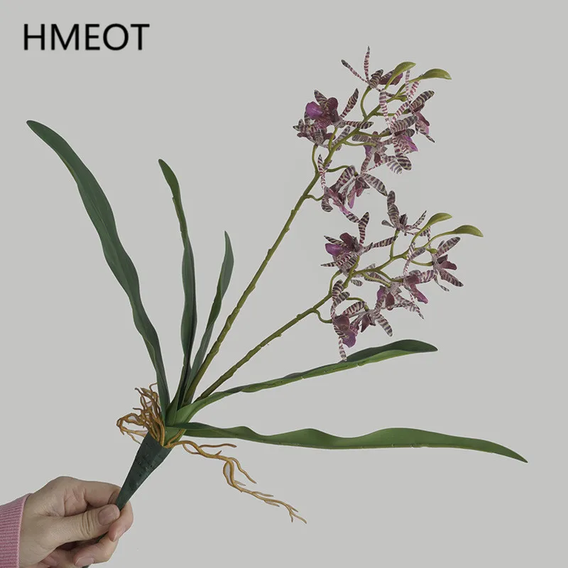 2 Branch Milan Flower With Leaves Artificial Orchid Phalaenopsis Green Plants Home Decoration Wedding Floral Arrangement Props