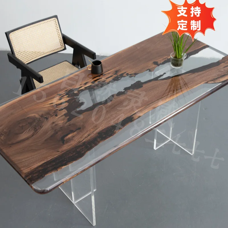 

Мебель Настольный стол из эпоксидной смолы из массива дерева, большая доска, прозрачный ледяной кристалл, настольный журнал, обеденный стол, журнальный столик, чайный столик, Cre