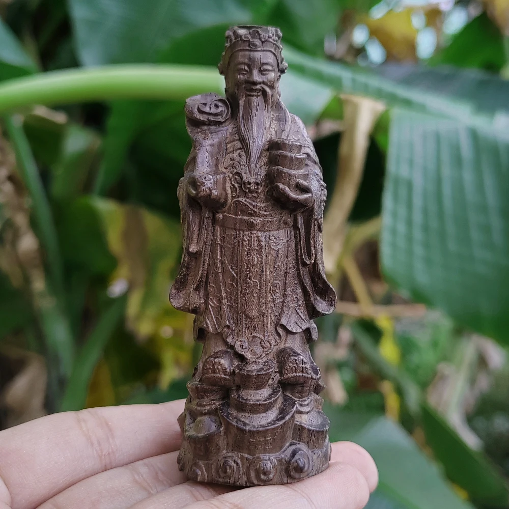 Hand-Carved Wooden God of Wealth Ornament, Chinese Style, Folk Style, Suitable for Creative Desktop Decorations, Men's Gifts, Party Decorations, Study Room, Home Decor, Back-To-School Season Gifts, Thanksgiving Gifts