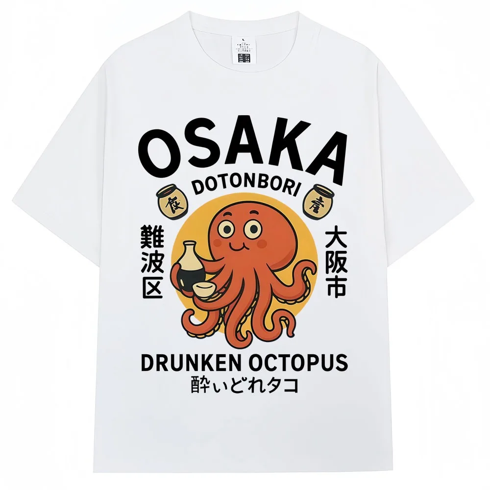 Japanese Style Drunken Octopus Osaka Graphic T Shirts Dotonbori Men Women Fashion Vintage Short Sleeve Oversized Cotton T Shirt