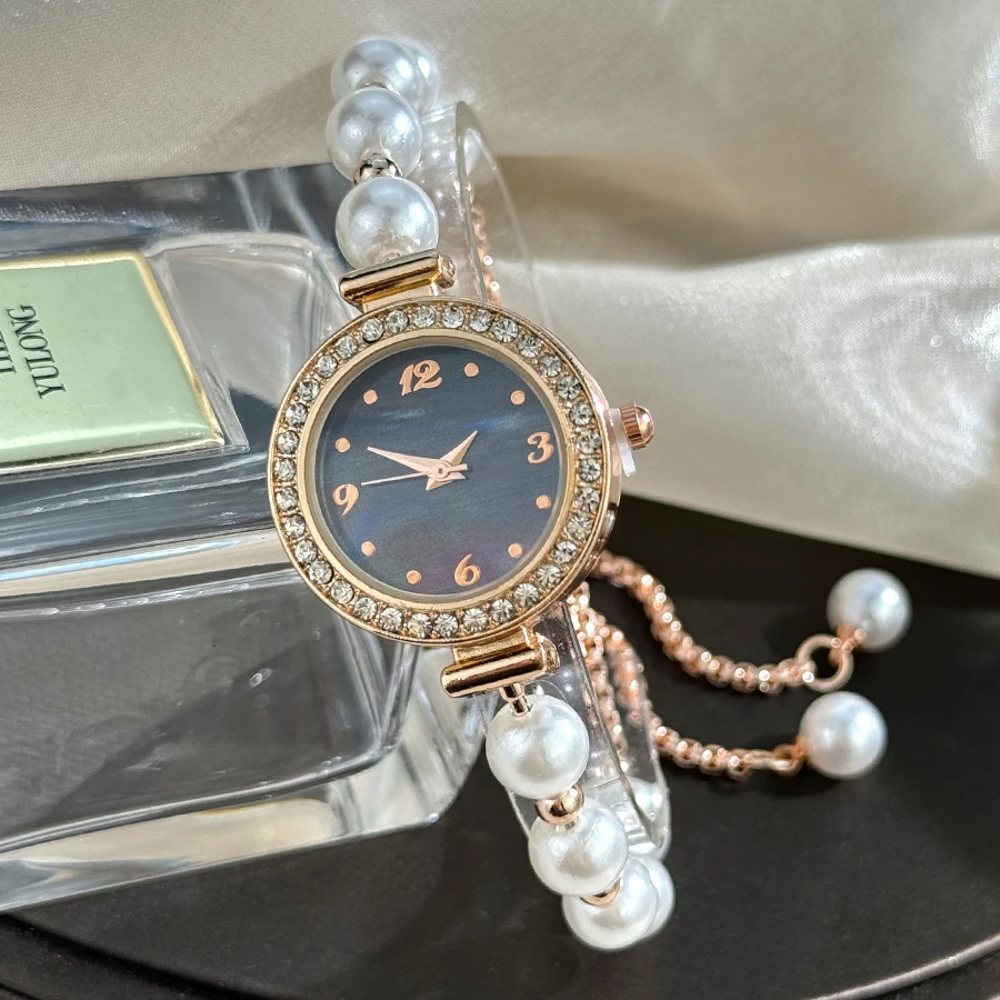 Explosive niche fashion diamond pearl watch female network red rope student watch personality quartz watch