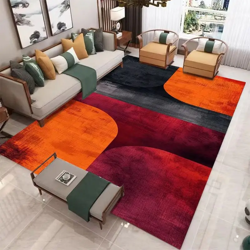 VIKAMA Vintage Geometric Area Rug Flannel Living Room Carpet Non Slip Bauhaus Red Black Gold Pattern Bedroom Dining Floor Mat