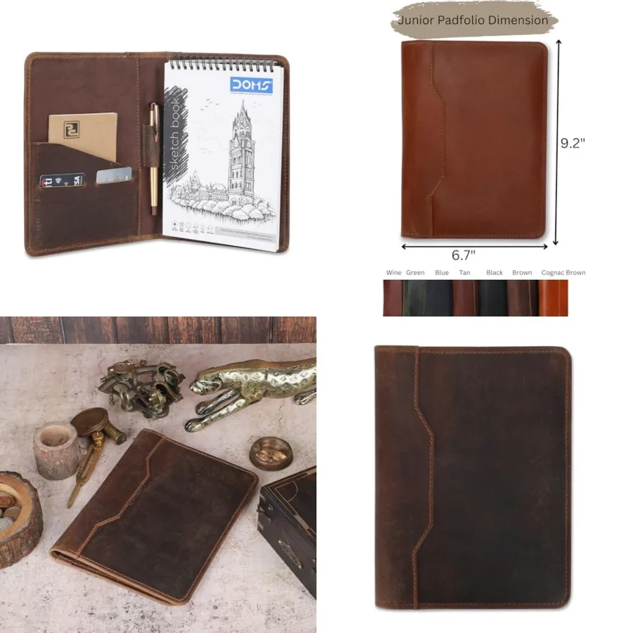 

Leather Junior Padfolio for Men Women Business Portfolio Folder Compact 5 x 8 Legal Pad Organizer with Pen Loop Professional Re