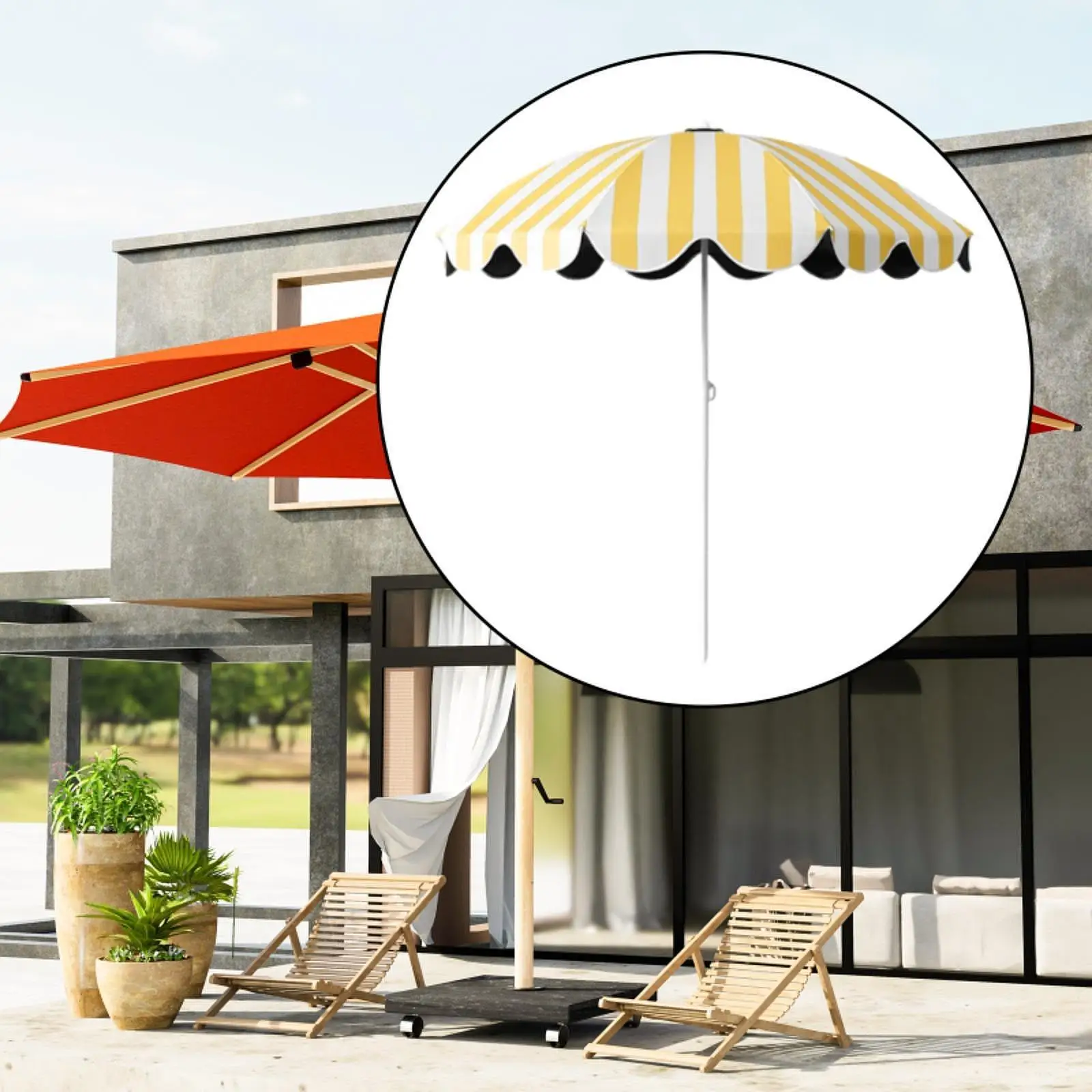 Patio Garden Umbrella Yellow and White Striped Beach Sunshade Waterproof Vinyl Protection for Pool Backyard Terrace Use