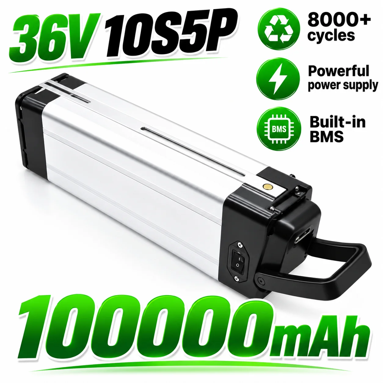 36V Electric Bicycle Battery, 18650 lithium-ion rechargeable battery, Built-in Safety Fuse, XLR Socket, 20Ah-100Ah with Charger