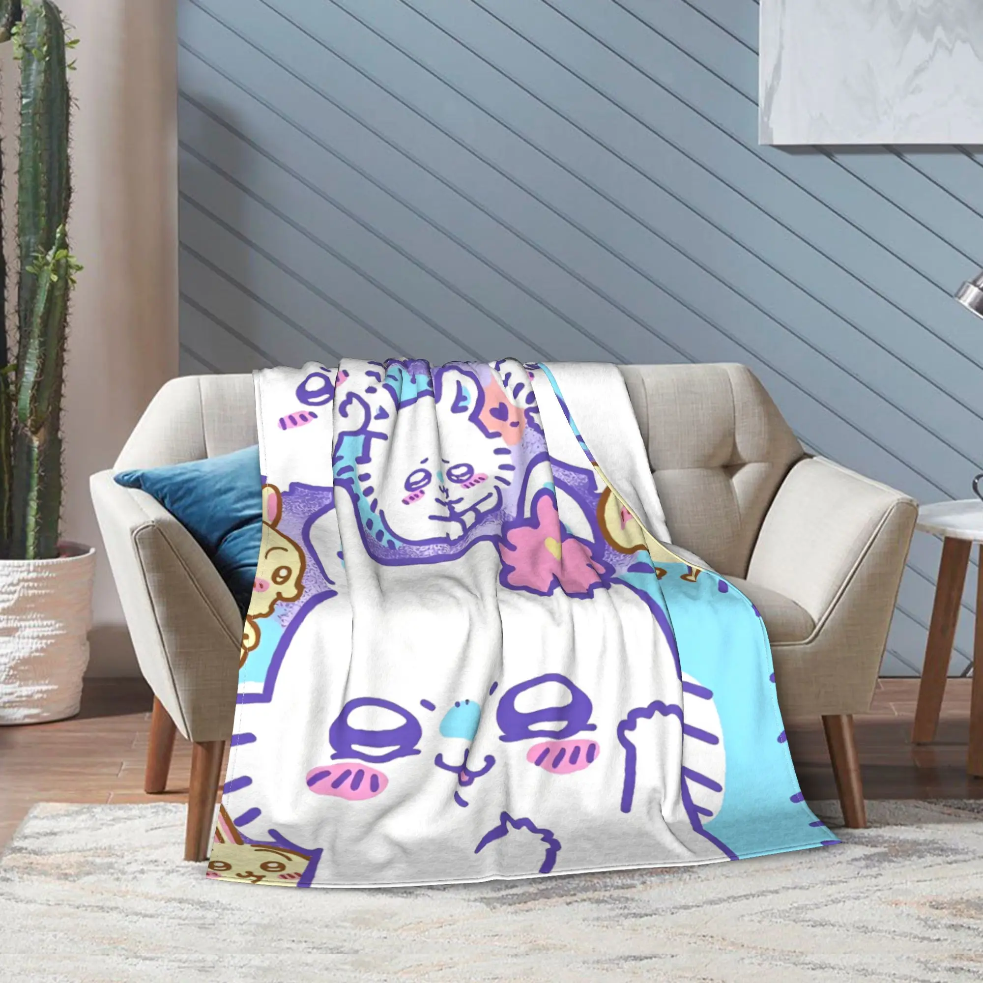 Chiikawa Momonga الفانيلا البطانيات Kawaii الكرتون رهيبة رمي البطانيات للمنزل 150*125 سنتيمتر المفارش #6