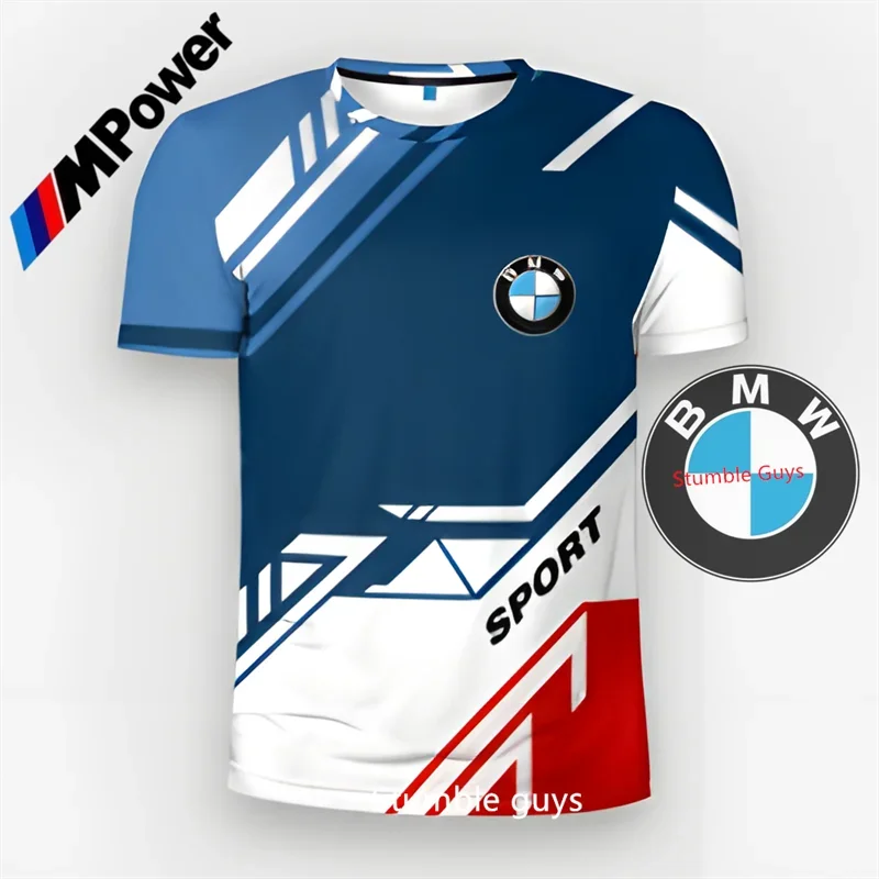 

Summer BMW M Power Men's Fitness Clothes Oversized Short Sleeve Sports Motorcycle Racing Vintage Quick-Dry Retro Print Fashion