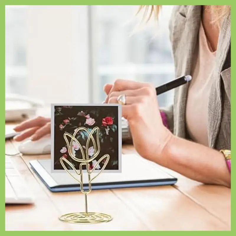 

10Pcs Tulip Note Holder Metal Place Card Holder Mini Photo Holder Flower Pick Clips Place Card Stand Menu Memo Clips