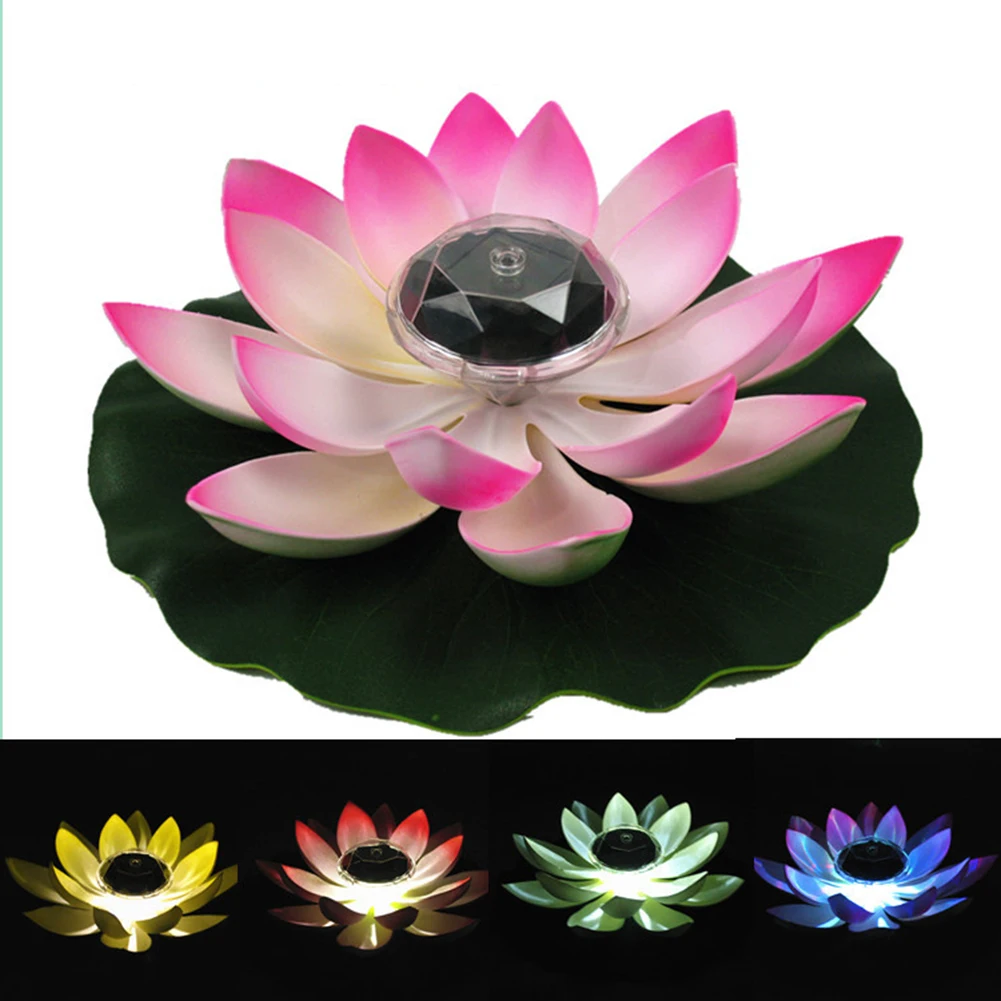 Solar Powered Realistic Lotus Shape Lamp Waterproof LED Flower Light Floating Fountain Garden Pond Outdoor Landscape Decoration