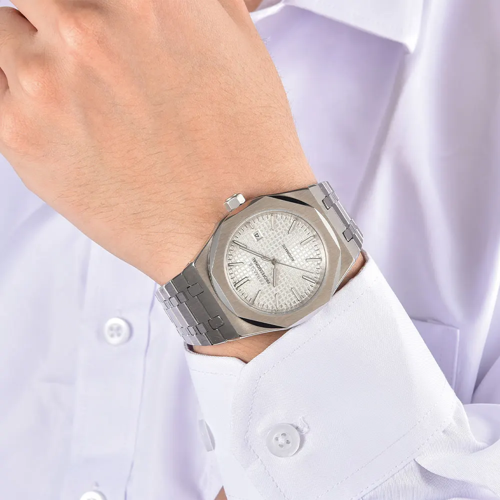 นาฬิกาผู้ชายหรูหราขนาด 42 มม. ระบบ Miyota8215 นาฬิกาอัตโนมัติแบบกลไก กระจกแซฟไฟร์ สายสแตนเลส นาฬิกาผู้ชายแบบสั่งทำพิเศษ