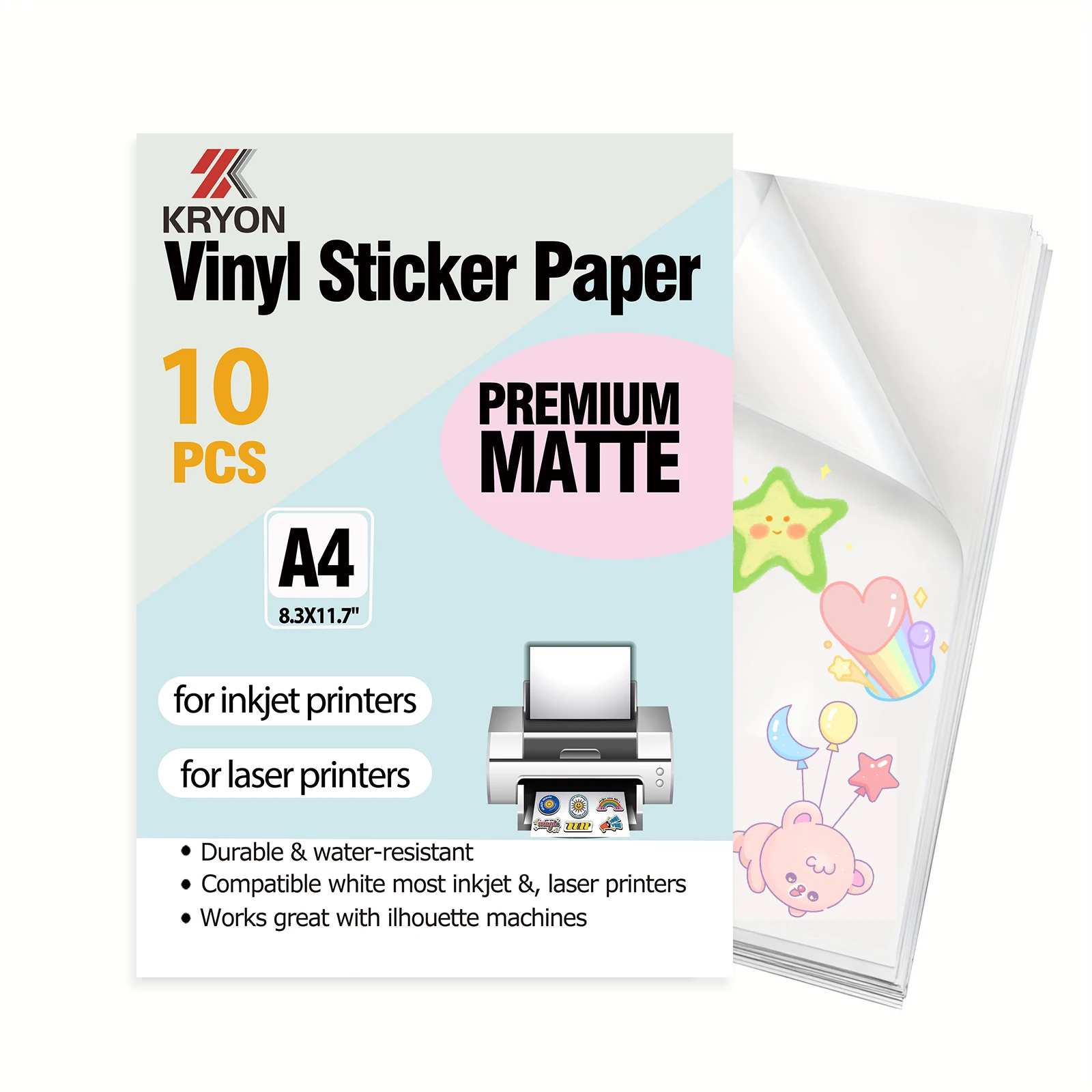 A4 10 قطع تجربة مطبوعات نابضة بالحياة ومقاومة للماء مع ورق لاصق فينيل أبيض غير لامع مقاوم للتمزق مقاس 8.3 × 11.7 بوصة مصمم
