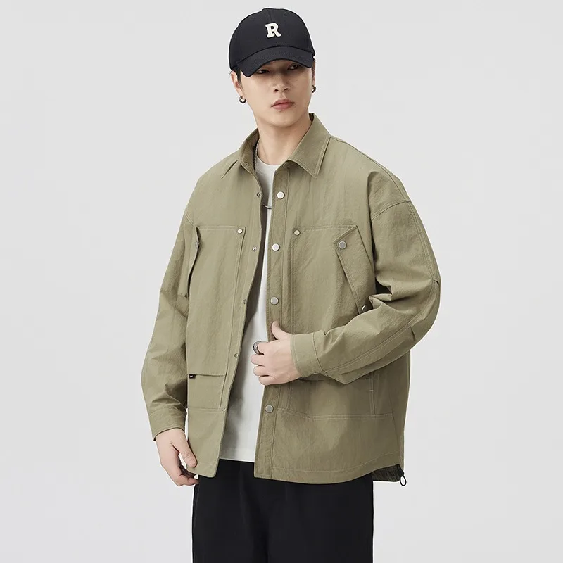 American Lapel Work Jacket for Men's Spring Autumn New Trendy Brand Casual Loose, Windproof and Durable Jacket for Men Fashion
