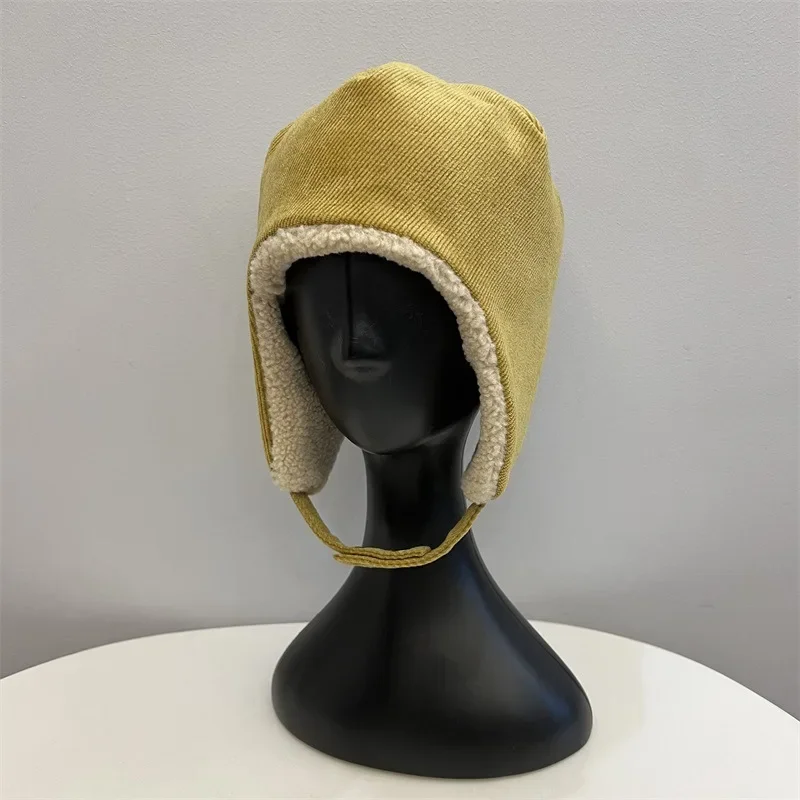 한국 겨울 코듀로이 플란넬 벨벳 따뜻한 레이펑 모자, 남성 여성 야외 바람 눈 여행 귀 보호 스키 봄버 모자
