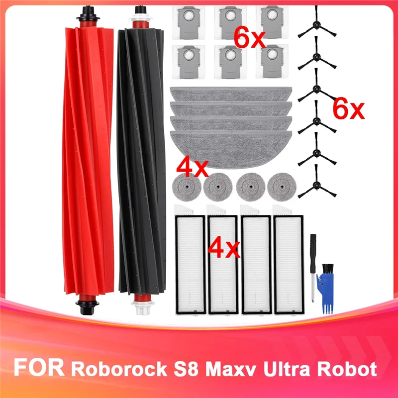 AT28-Untuk Aksesori Penyedot Debu Robot Ultra Roborock S8 Maxv: Sikat Utama, Tisu, Wiper Samping, Filter, Set Kantong Debu