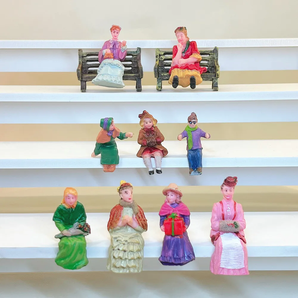 Hand Painted Victorian Sitting Lady Resin Mini Figures for Christmas Village Train Layout Diorama Scene Decor