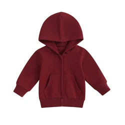 Toddler Baby Boy Girl Zip Up Hoodies Solid Color Long Sleeve Hooded Sweatshirt Jacket Top with Pocket