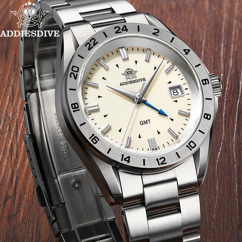 ADDIESDIVE AD2063 GMT Кварцевые часы Swiss franc 515-24H Сапфировое стекло relojes hombre 200 м Водонепроницаемые мужские часы из нержавеющей стали