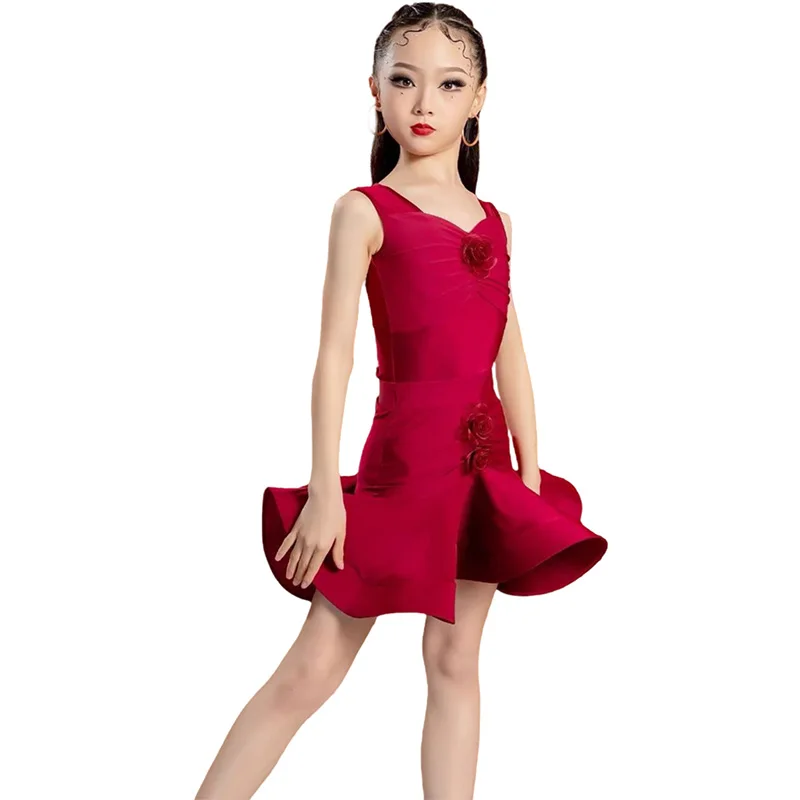 Strój do tańca dla dziewczynki, sukienka do tańca lirycznego, latynoamerykańskiego, kostiumy latynoskie dla dziewczyn, strój do samby, odzież do tańca towarzyskiego, top, spódnica, strój konkursowy.