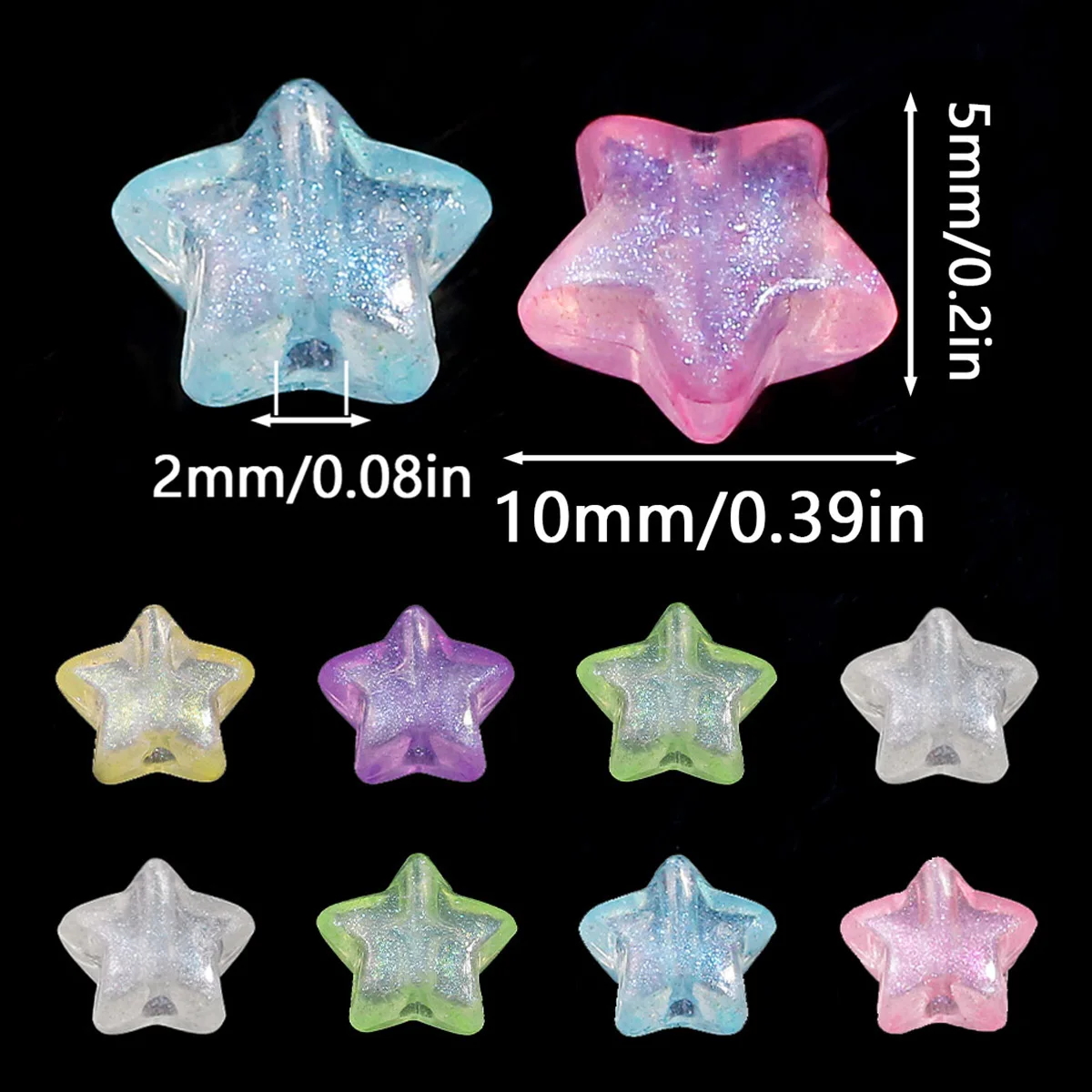 100/200pcs 5X10mm Mix Color Five-pointed Star Acrylic Beads Spacer Beads for Jewelry Making DIY Handmade Bracelets Accessories