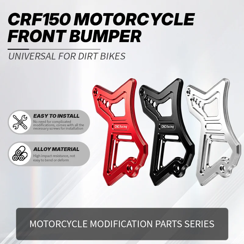 CNC upgraded sprocket stopper parts, mini fly guards, and magnetic chain guide covers for CRF150 off-road motorcycles.