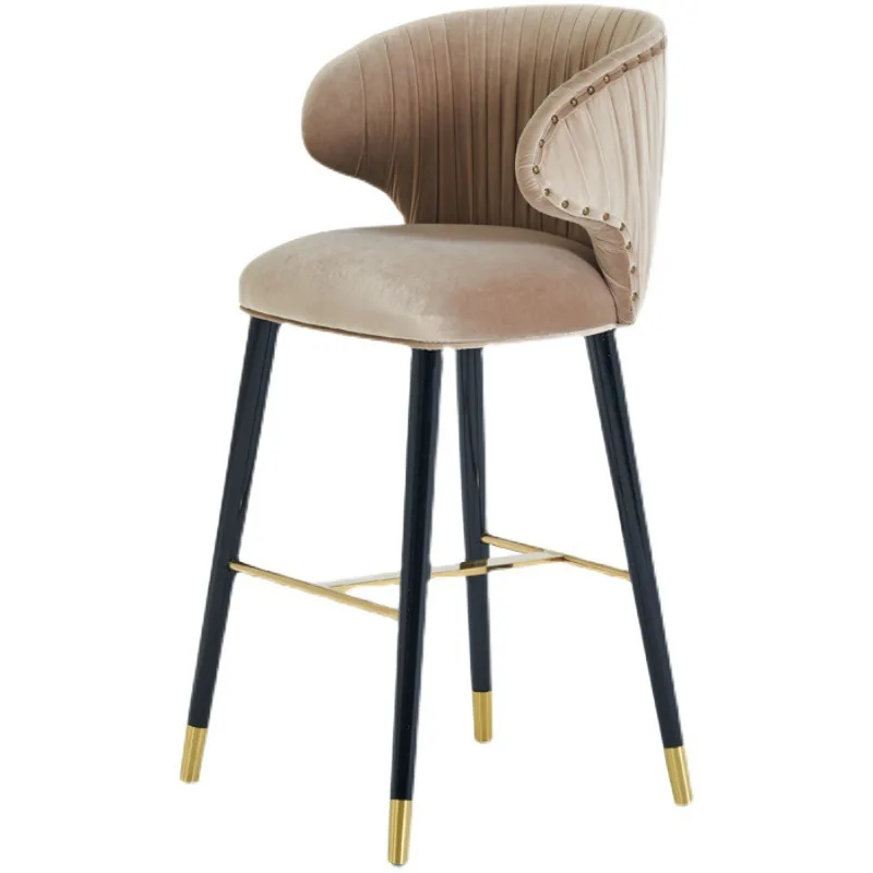 

Light Luxury Modern Household High Stools bar Stools bar Counter Reception Desk Backrest Stainless Steel Solid Wood bar Stools