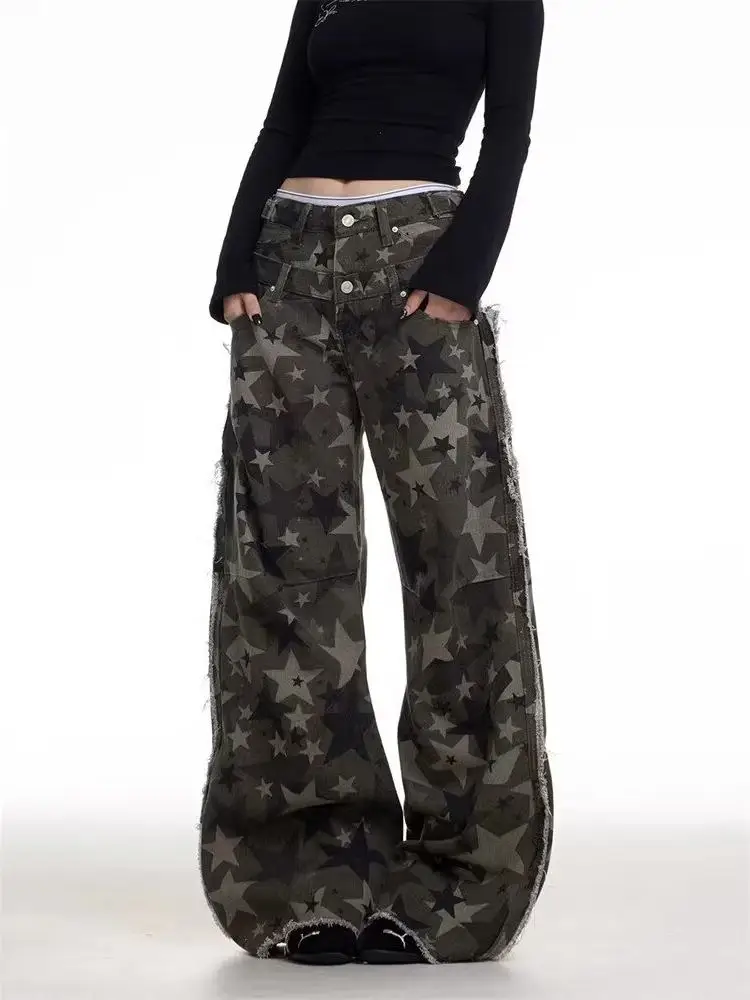 

Women's Baggy Y2k Camouflage Cargo Pants Harajuku High Waist Oversize Star Pants 2000s Vintage Grunge Wide Leg Trousers Clothes