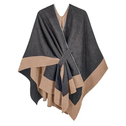 Women Poncho Winter Warm Shawl Two-Color Designer Thickening Blanket Luxury Scarf Female Cloak Cashmere Pashmina Cape Stole