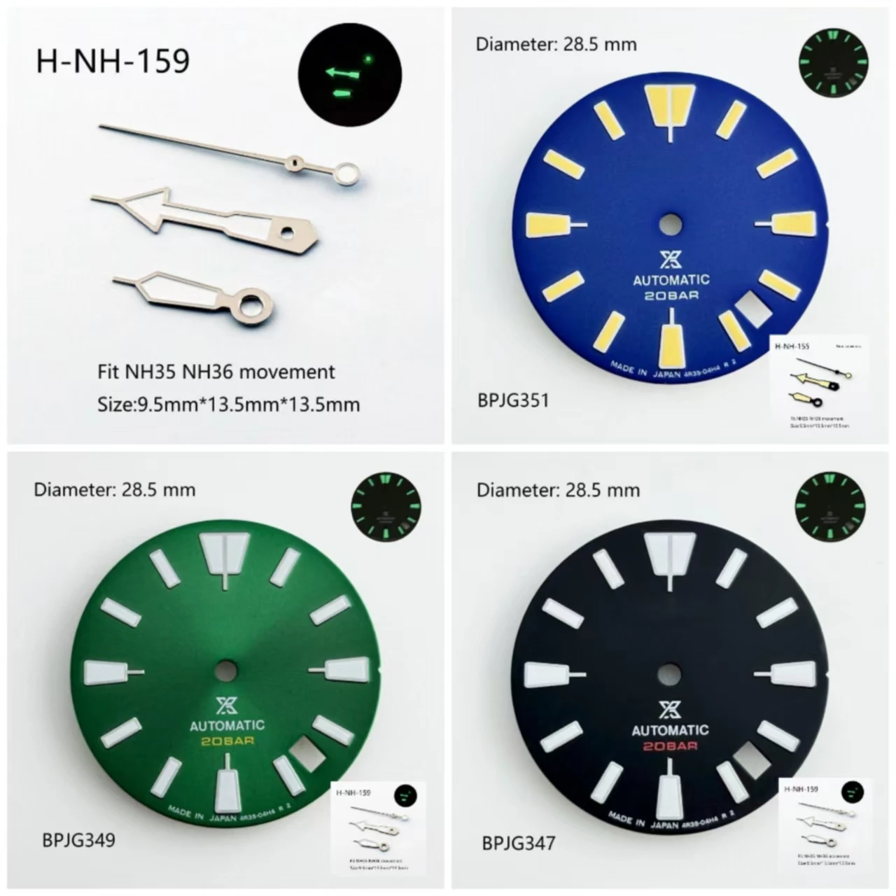 28.5mm NH35 S Logo Dial Retro Surface Abalone NH35 Modified with Calendar Green Night Light Mechanical Watch Accessories
