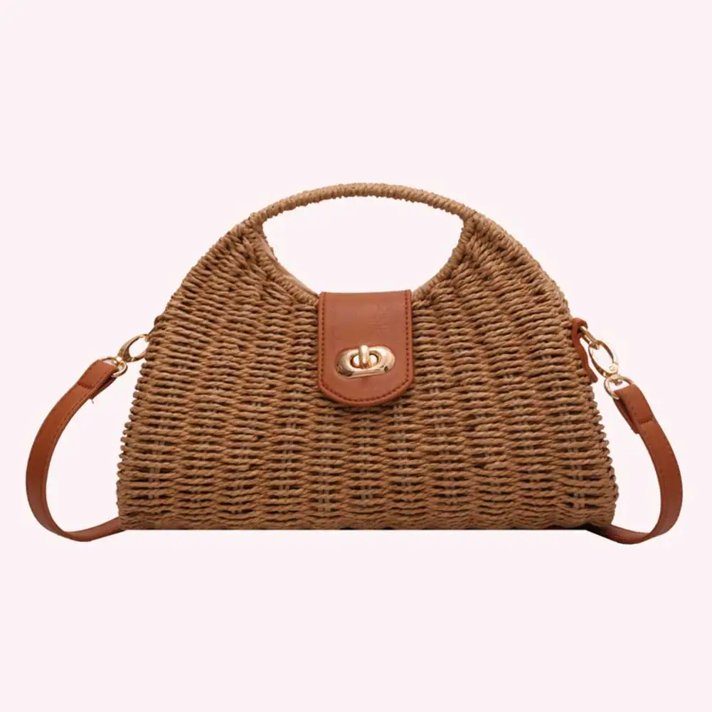 Women Crossbody Bags Woven Shell Top-Handle Bags Handmade for Fashion Holiday Casual Simple Elegant Lady Straw Bag