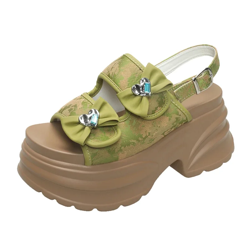 

Новинка 2023 года, сандалии на массивной платформе 8 см, женские летние блестящие женские пляжные повседневные парусиновые шлепанцы на толстой подошве, прогулочные тапочки