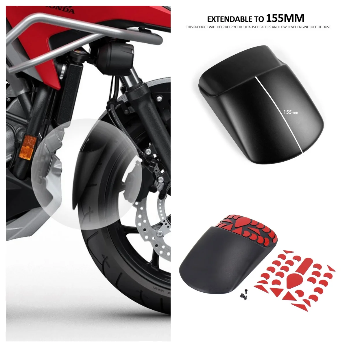 لهوندا NC750X NC 750X NC 750X NC750X 2021 دراجة نارية الجبهة الحاجز موسع ABS قطعة من نسيج تمديد الأسود 155 مللي متر سبلاش الحرس