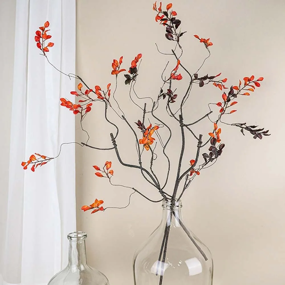 Plastic Artificial Spring Leaves Branches Realistic Elegant Simulated Autumn Leaves Handmade Non-Fading Fake Plants