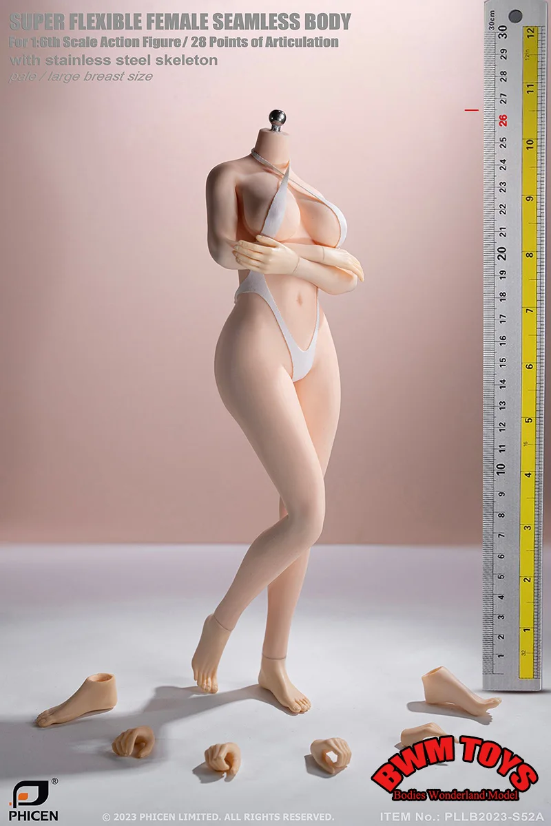 TBLeague-figura de acción PLLB2023-S52 S53 1/6, cuerpo femenino, Europeo, americano, 26,5 cm, pies Desmontables sin costuras, busto grande