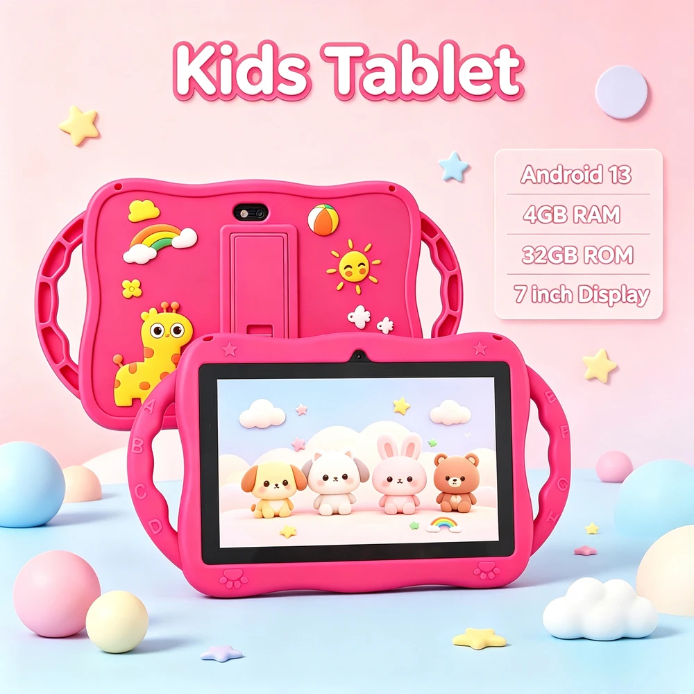 7-inch Display screen 1280x800,4GBRAM+32GBROM, Equipped With Protective case, parents Can control, Built-in games, (Pink)
