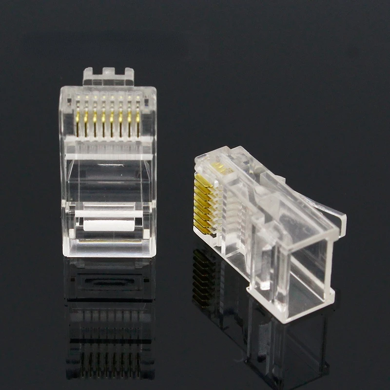 Marka yeni 100 adet kristal kafa RJ45 CAT5 CAT5E modüler fiş altın kaplama ağ bağlantısı