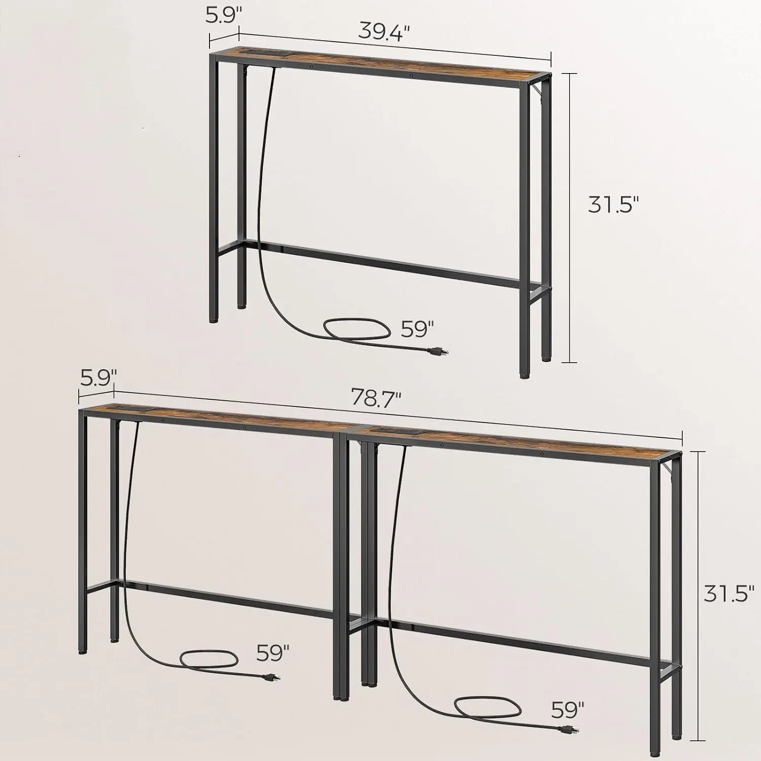 

2 Pack Narrow Console Sofa Table with Charging Station, Skinny Behind Couch Table, 39.4"L x 5.9"W x 31.5"H, Long Entryway Tables