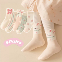 5 Pairs Children's Socks for Girls, Sweet Cute Cartoon Rabbit Girl's Casual Socks (Autumn & Spring)