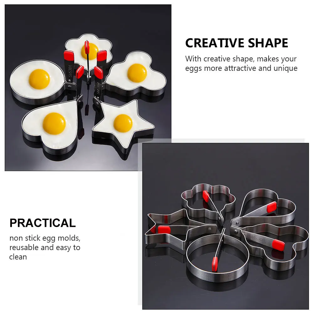 

5pcs Egg Frying Mold Non Stick Stainless Steel Foldable Egg Ring Kitchen Tool Omelette Maker Heat Resistant Reusable Cookware