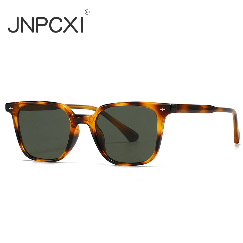 JNPCXI Ins Popular Fashion Square Sunglasses Women Retro Rivets Leopard Shades UV400 Men Sun Glasses