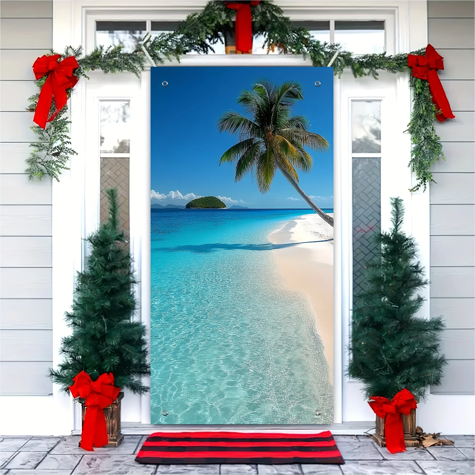 1 item, party banner curtain, beach and ocean scene, multi-functional, family party decoration, living room, outdoor